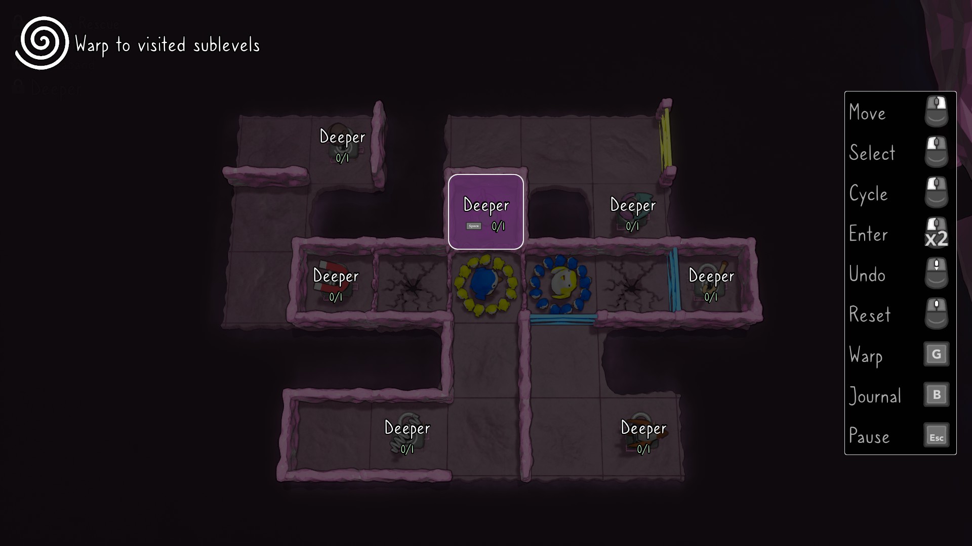 Deeper (yes, all of these are the same level) A puzzle level with multiple paths of recursion.