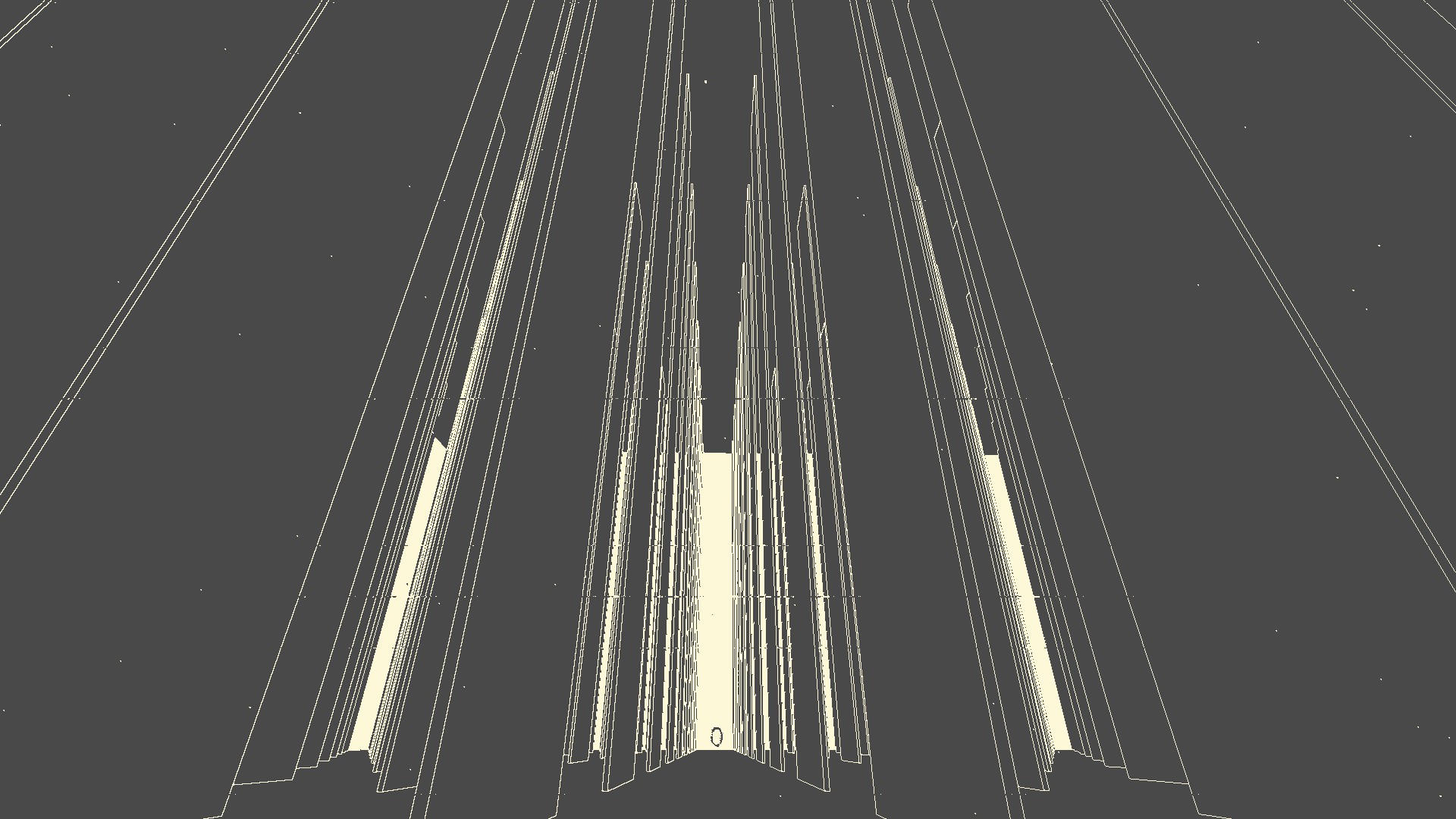 So many shapes. Grid of planks, each as tall as buildings.